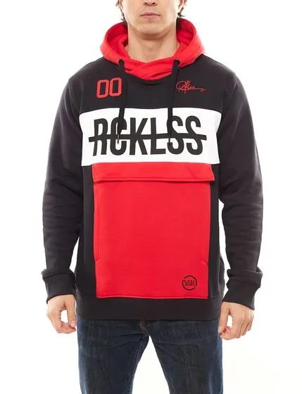 Felpa con cappuccio YOUNG & RECKLESS Strike Thru da uomo in cotone 120029-200 Nero/Bianco/Rosso